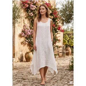 Grigoropoyloy Athanasia White Gauze Handkerchief Hem Maxi Dress One Size